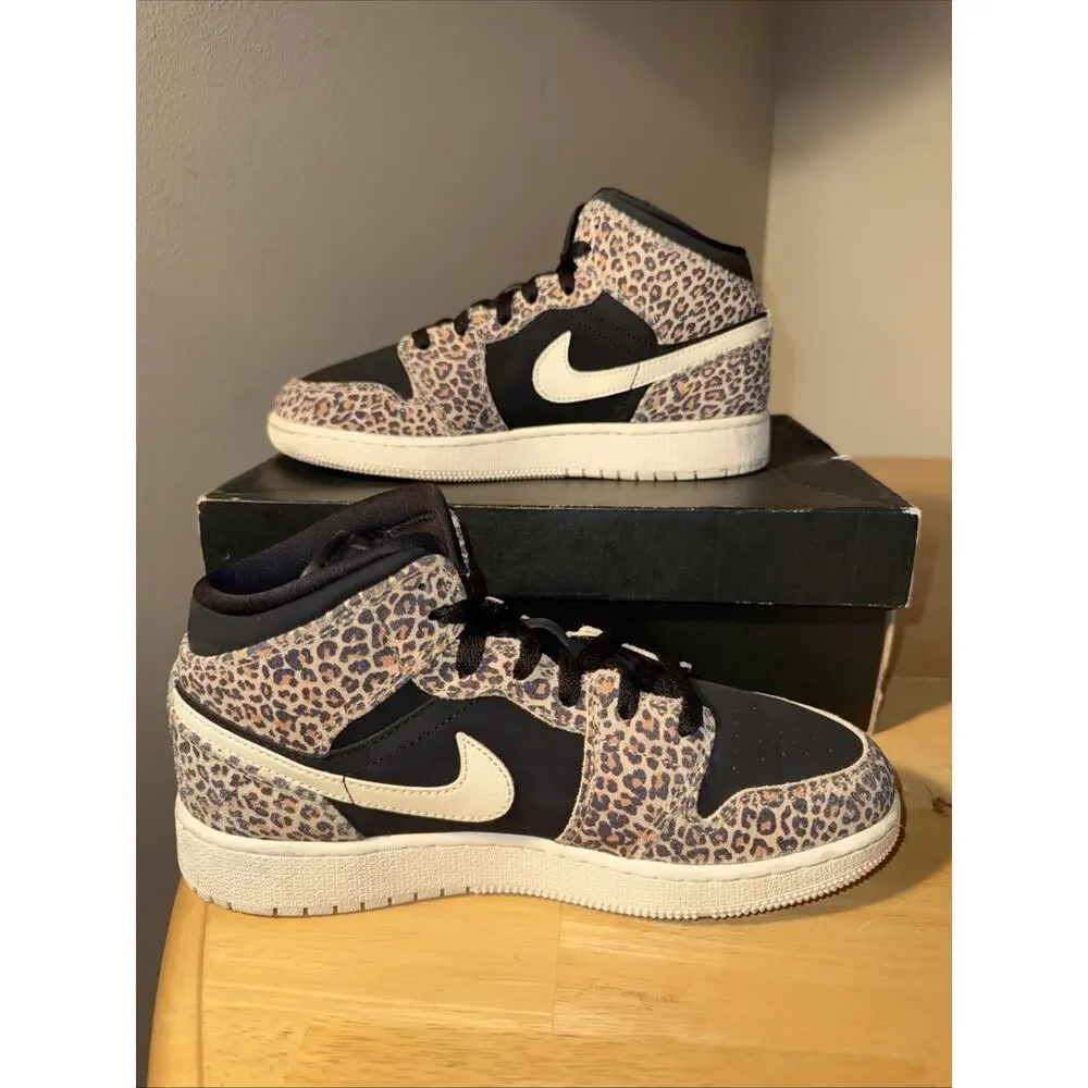 Size 5.5 (GS) Jordan 1 SE Mid Leopard Cheetah Lightly Used OG Box